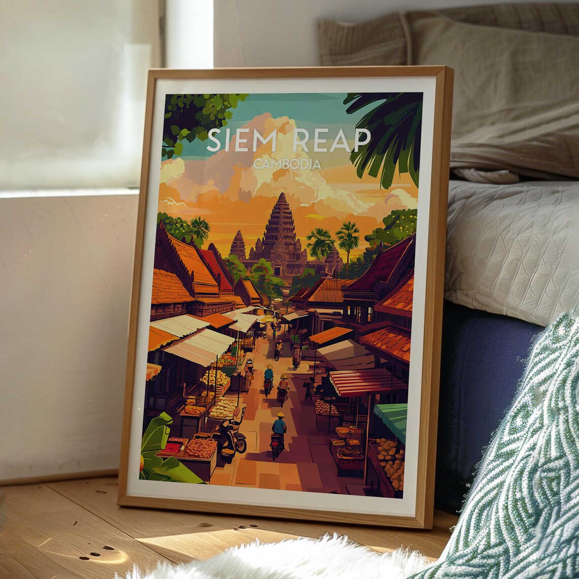 Siem Reap Cambodia Angkor Wat Sunset Market Street Art Poster - Image 3