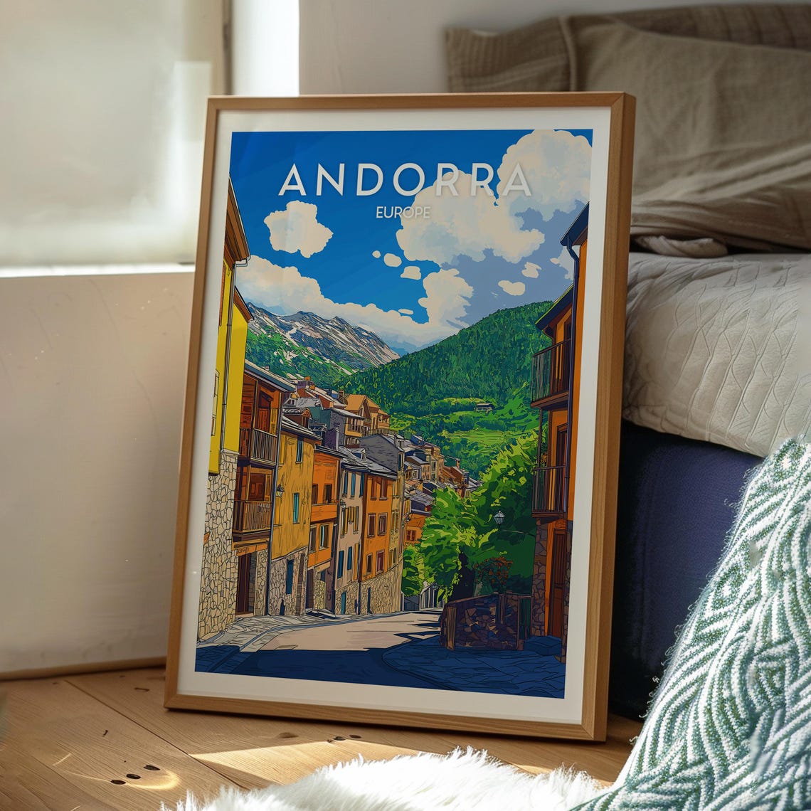 Retro Andorra Europe Pyrenees Village Street Mountain Travel Poster - Image 3