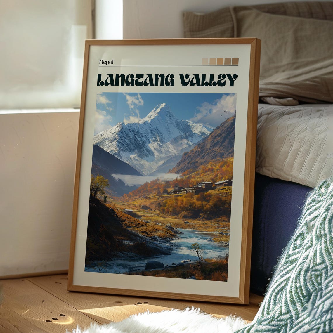 Langtang Valley Nepal Himalayan Snow Peaks Mountain River Poster - Image 3