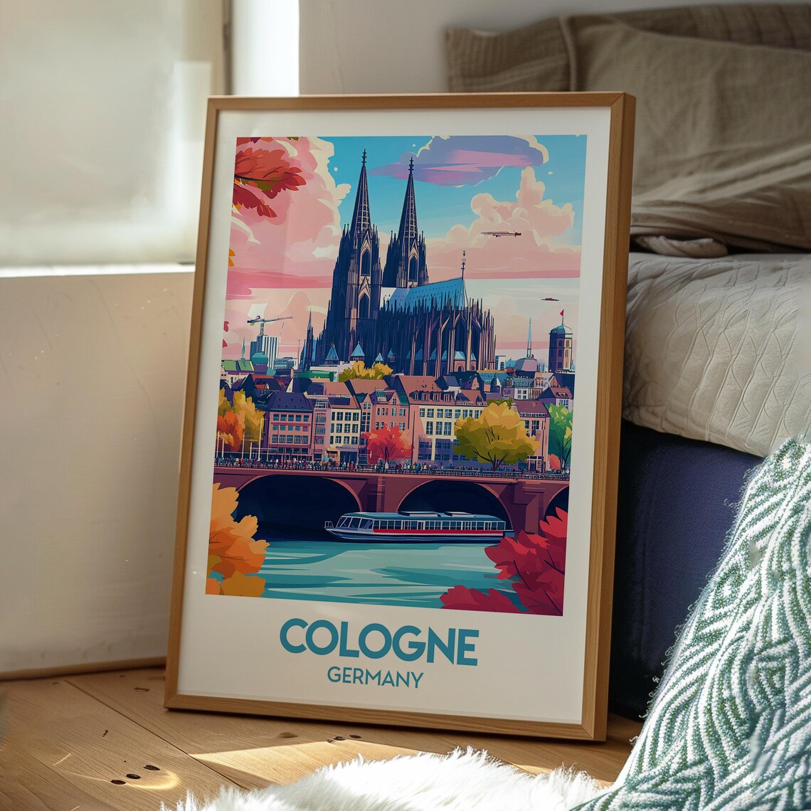 Cologne Germany Cathedral Rhine River City Colorful Art Travel Poster - Image 3