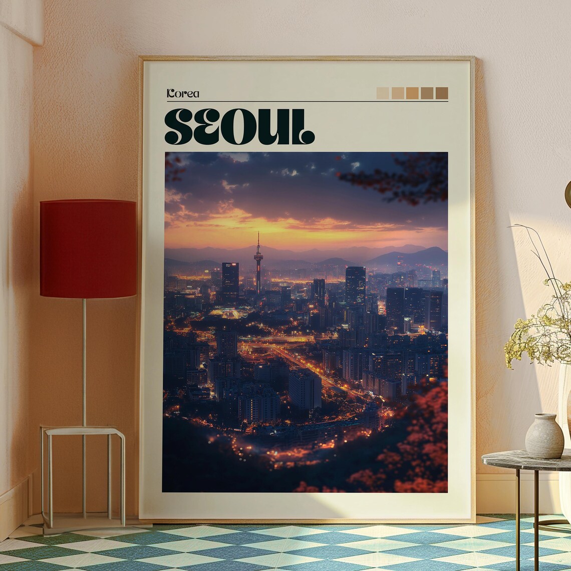Seoul Korea Night Skyline N Seoul Tower Sunset Vintage Travel Poster - Image 2