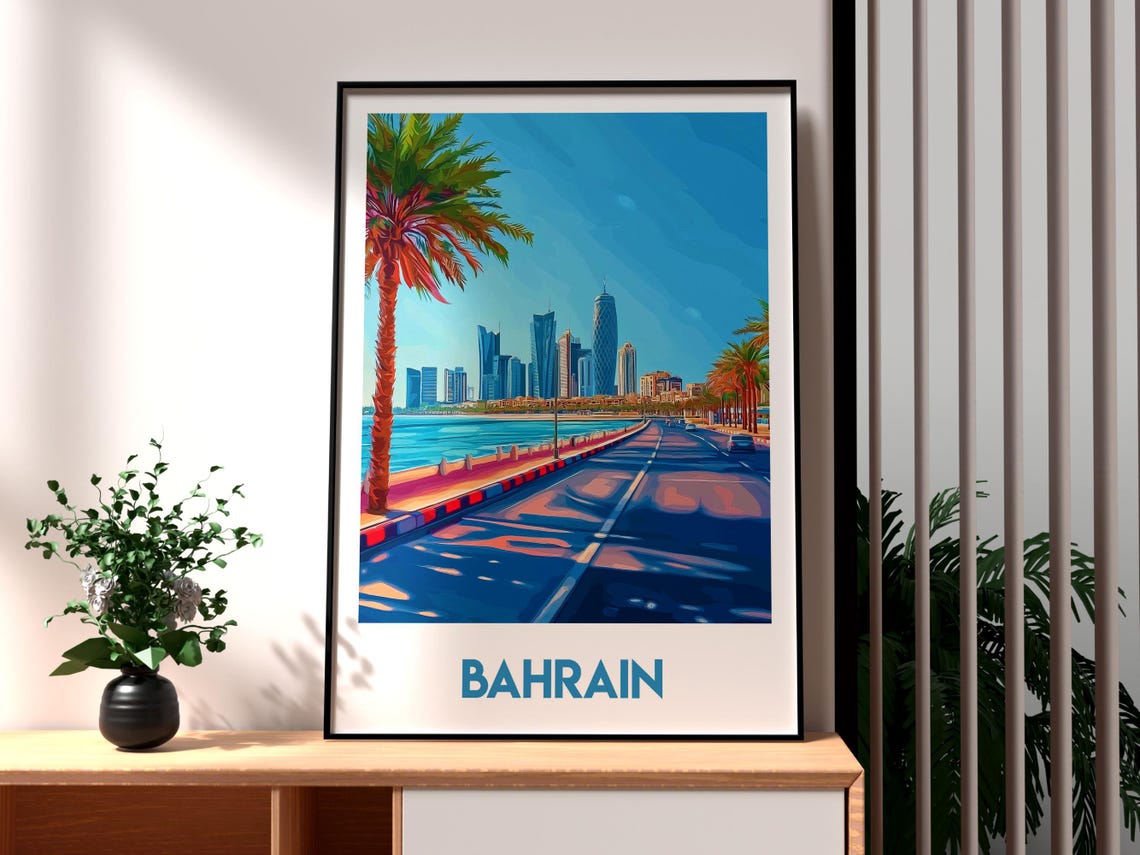 Bahrain Middle East Skyline Waterfront Illustration Art Poster