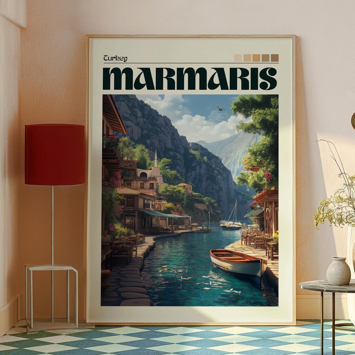 Marmaris Turkey Harbor Town Mountain Coast Seaside Art Poster - Image 2