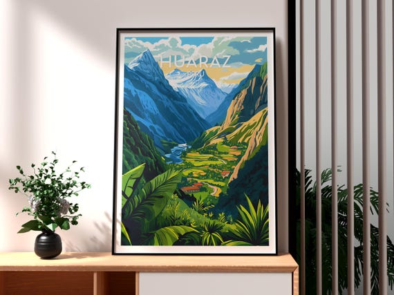 Huaraz Poster Art Peru Travel Print Wall Backpacking South America