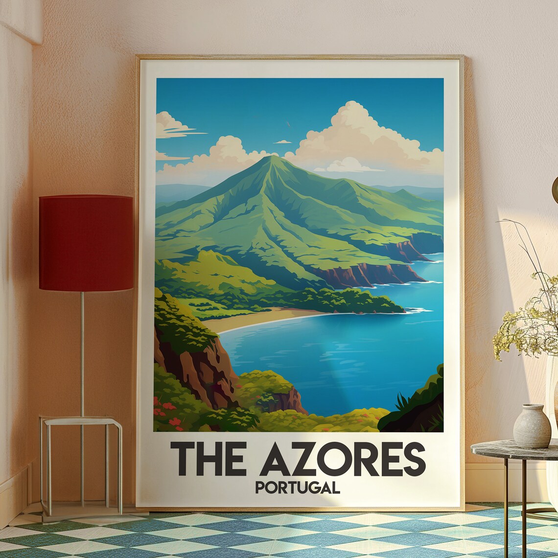 The Azores Portugal Green Island And Bay Vintage Travel Poster - Image 2