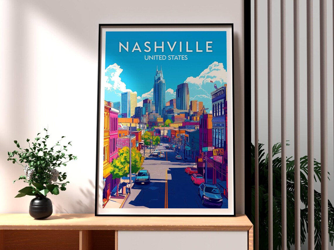 Nashville Tennessee Music City Downtown Skyline Street Poster