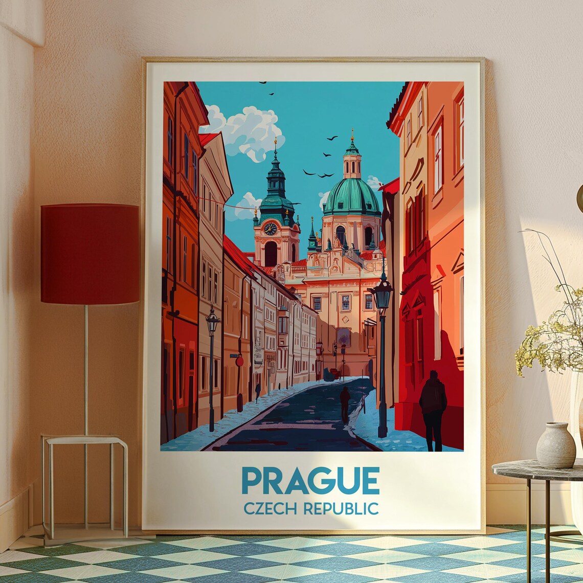 Prague Czech Republic Old Town Church Street Vintage Travel Poster - Image 2