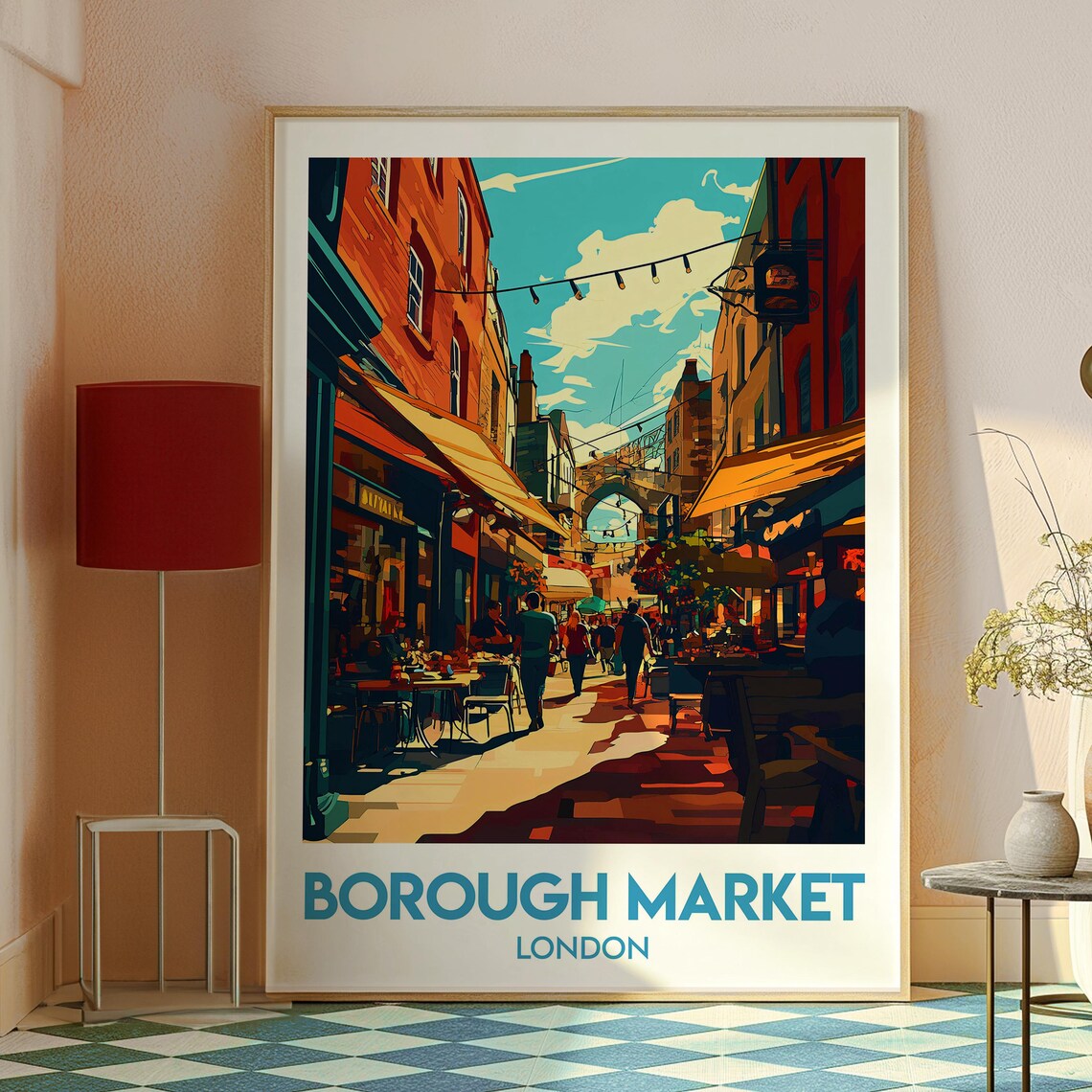 Borough Market London Food Street Scene Vintage Travel Poster - Image 2