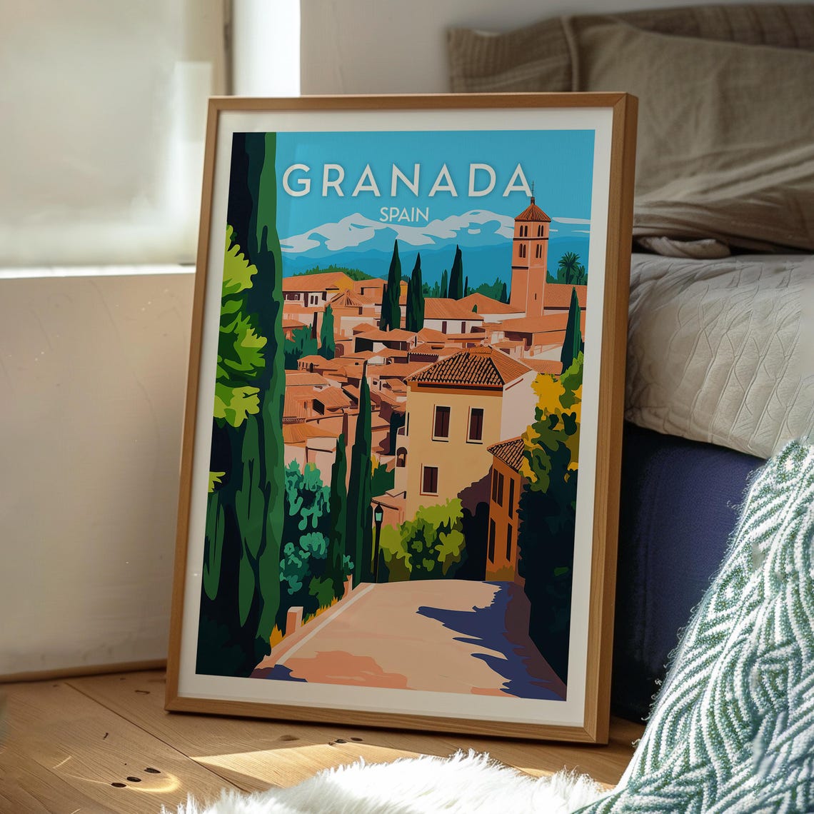 Granada Spain Terracotta Rooftops Cypress Hills Vintage Travel Poster - Image 3