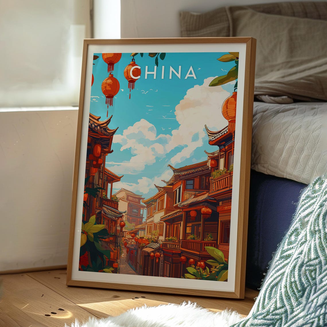 China Lantern Old Town Street Traditional Architecture Travel Poster - Image 3