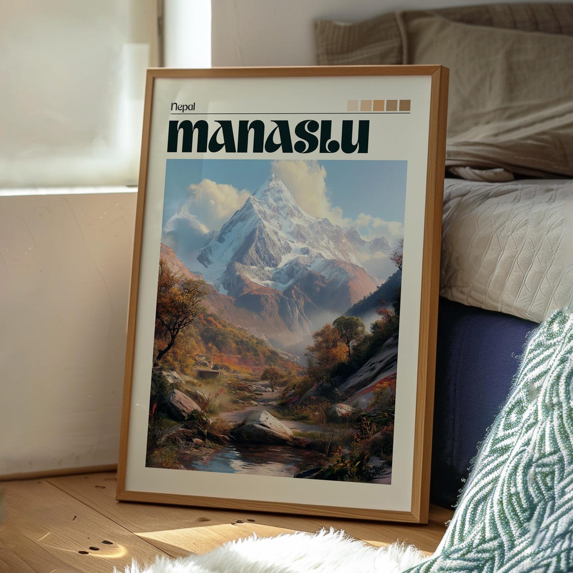 Manaslu Nepal Himalayan Snow Peak Mountain Trek Valley Autumn Poster - Image 3