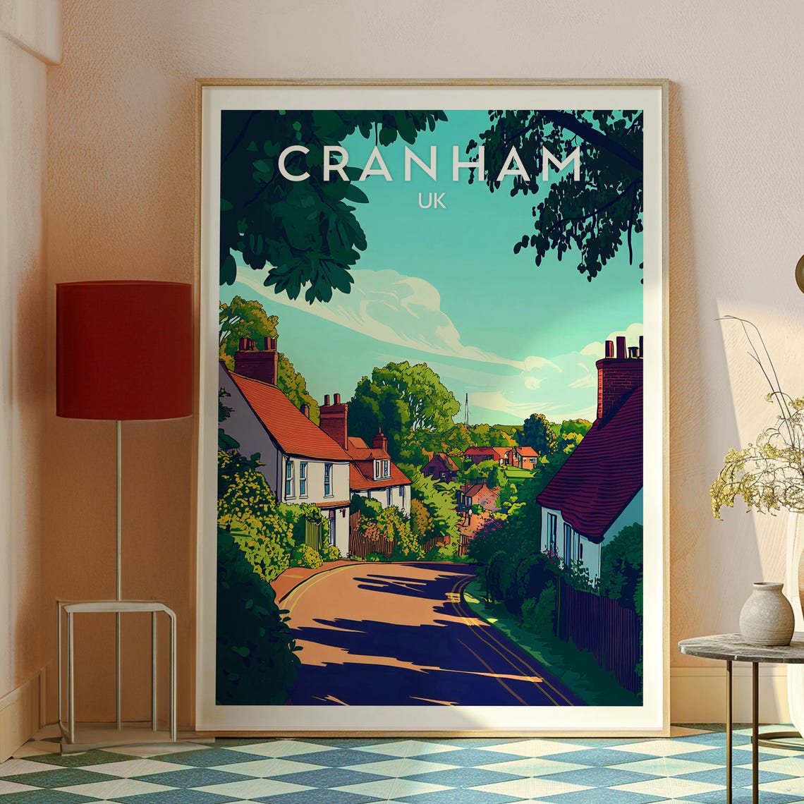 Cranham Cotswolds Village Lane Red Roof Cottages Travel Poster - Image 2