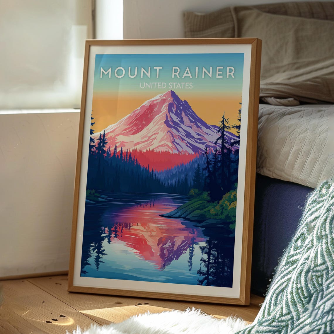 Mount Rainier Sunset Over Alpine Lake Mirror Reflection Poster - Image 3