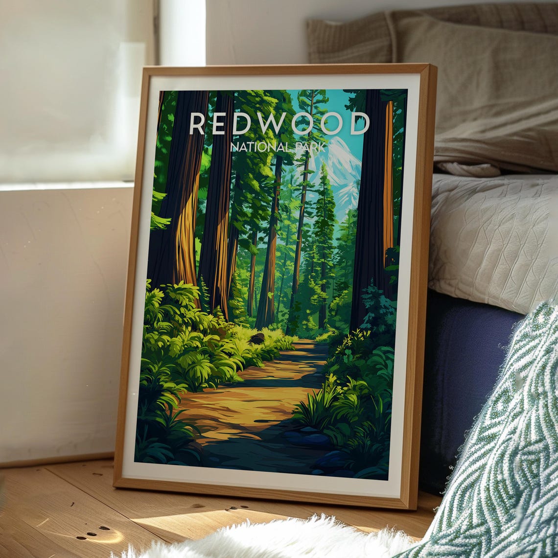 Redwood National Park Ancient Forest Trail Sunlight Path Poster - Image 3
