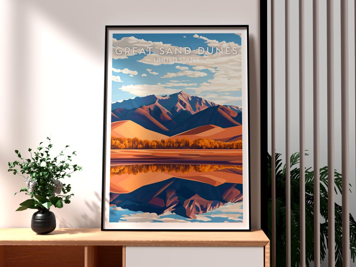 Great Sand Dunes Colorado Mirror Lake Reflection Travel Poster