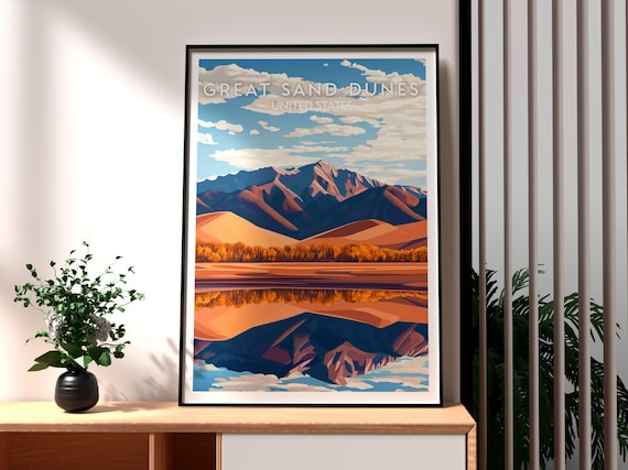 Great Sand Dunes Colorado Mirror Lake Reflection Travel Poster