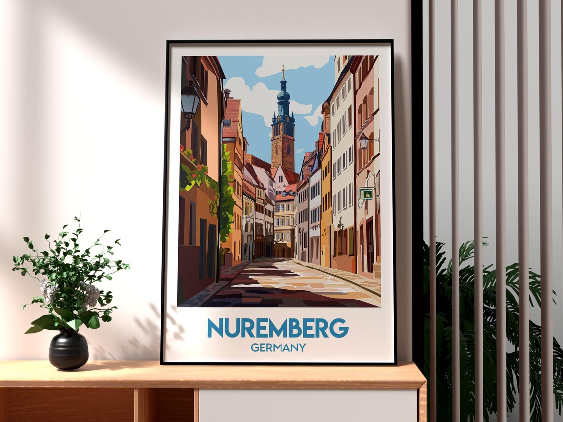 Nuremberg Germany Medieval Cobblestone Street Old City Travel Poster