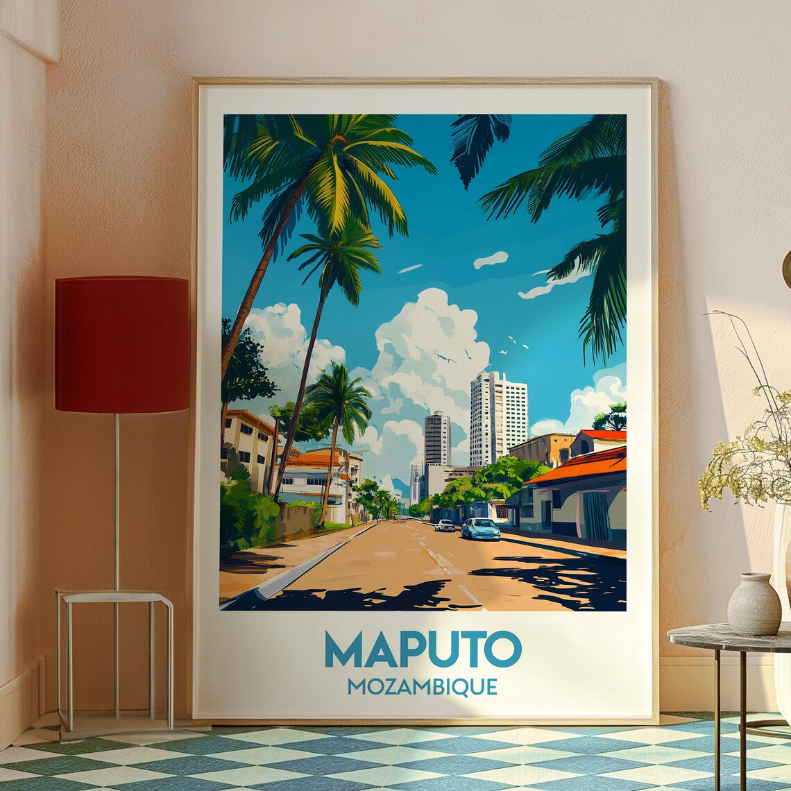 Maputo Mozambique Palm Avenue Sunlit Street Retro Travel Poster - Image 2
