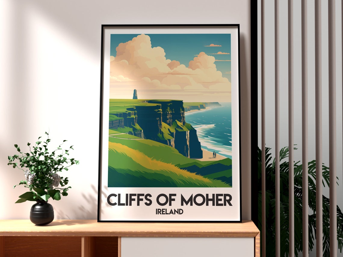 Cliffs Of Moher Ireland Green Sea Cliffs Vintage Travel Poster