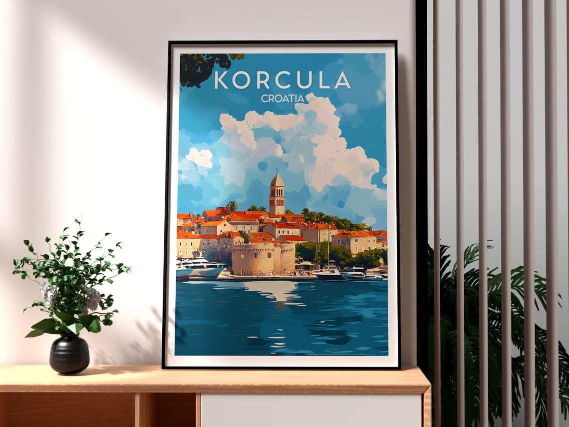Korcula Croatia Medieval Old Town Island Waterfront Harbor View Poster