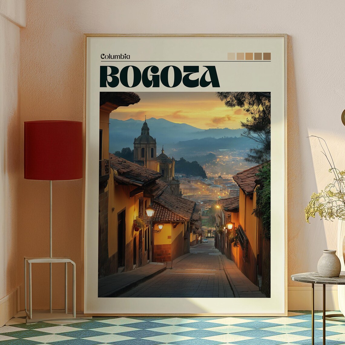 Bogota Colombia Old Town Cobbled Street Sunset Travel Poster - Image 2