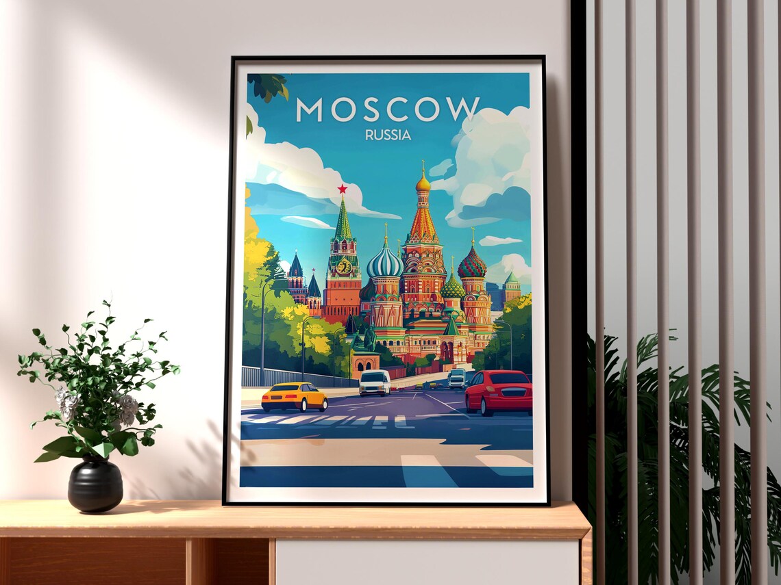 Moscow Russia Saint Basils Cathedral Red Square Skyline Travel Poster