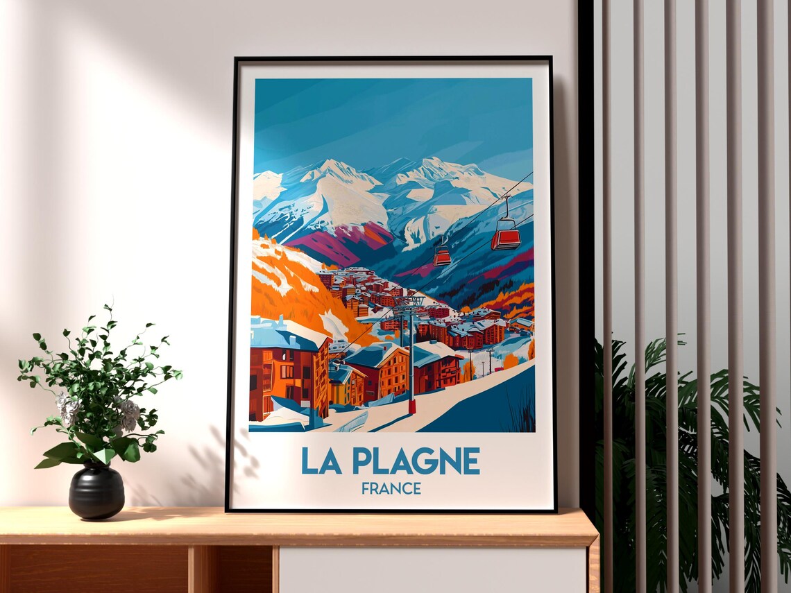 La Plagne France Alpine Ski Resort Gondola Peaks Travel Poster
