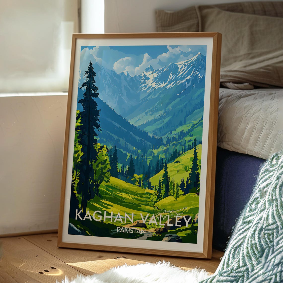 Kaghan Valley Pakistan Snow Peaks Green Valley Pines Travel Poster - Image 3