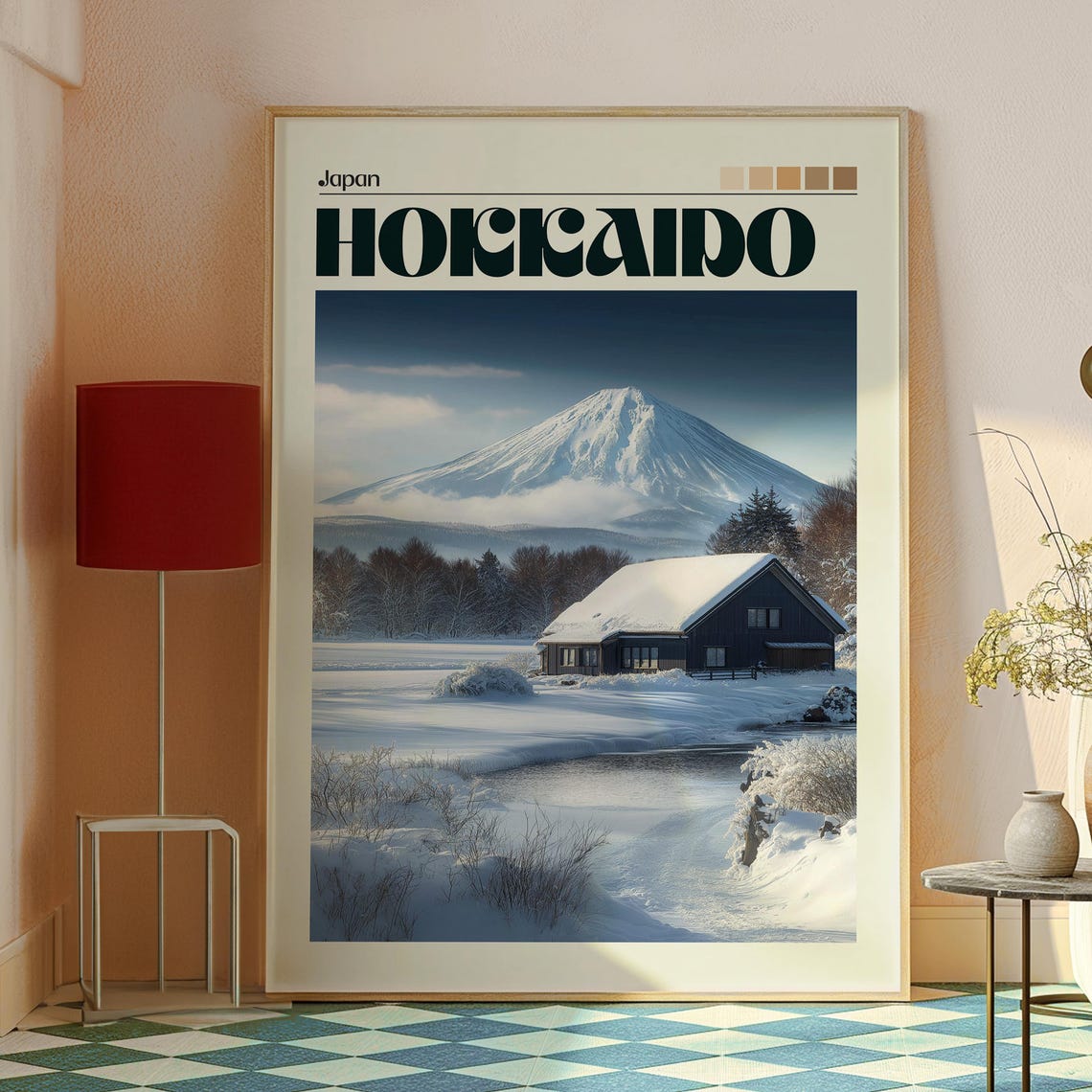 Hokkaido Snowy Volcano Cabin Winter Landscape Japan Travel Poster - Image 2