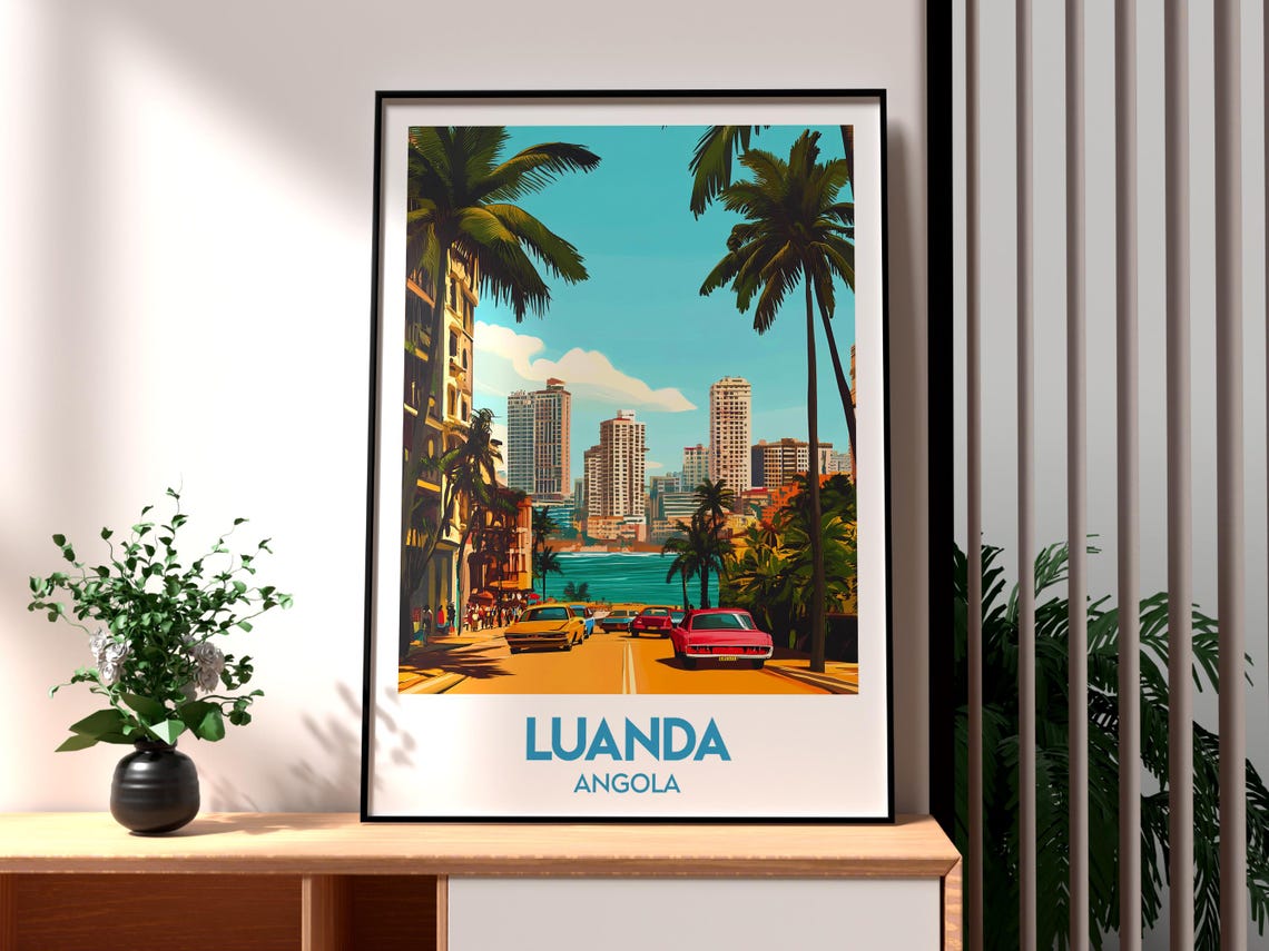 Luanda Angola Beachfront Boulevard Classic Cars Vintage Travel Poster