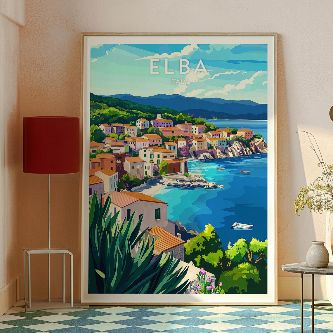 Elba Italy Retro Travel Poster Tuscan Island Coastal Village Art - Image 2