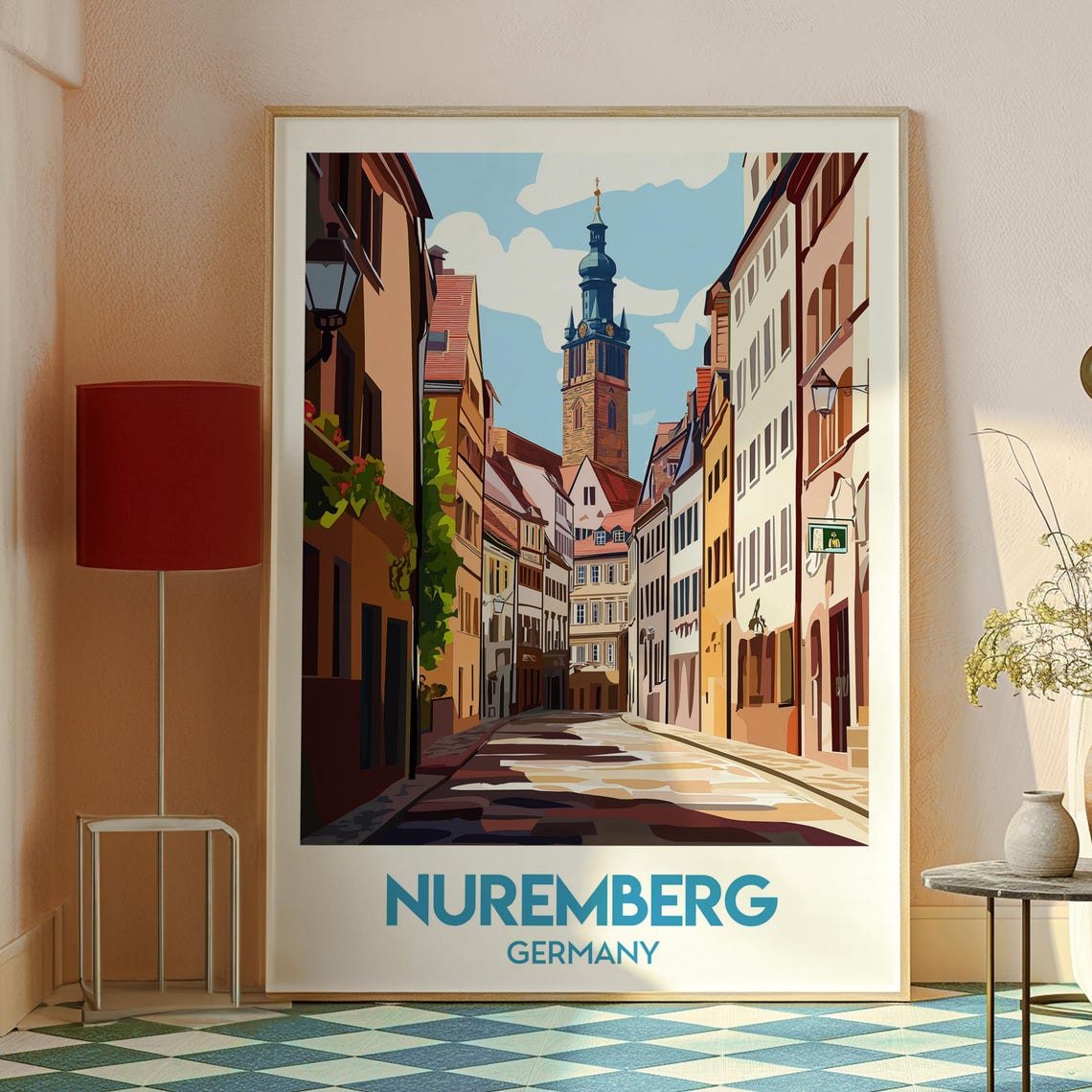 Nuremberg Germany Medieval Cobblestone Street Old City Travel Poster - Image 2