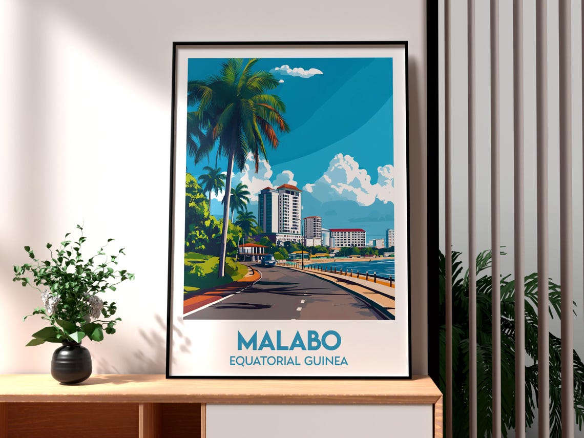Malabo Equatorial Guinea Coastal Boulevard Retro Travel Poster