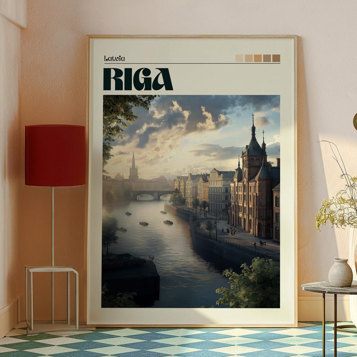 Riga Latvia Baltic River Old Town Sunset Retro Travel Poster - Image 2