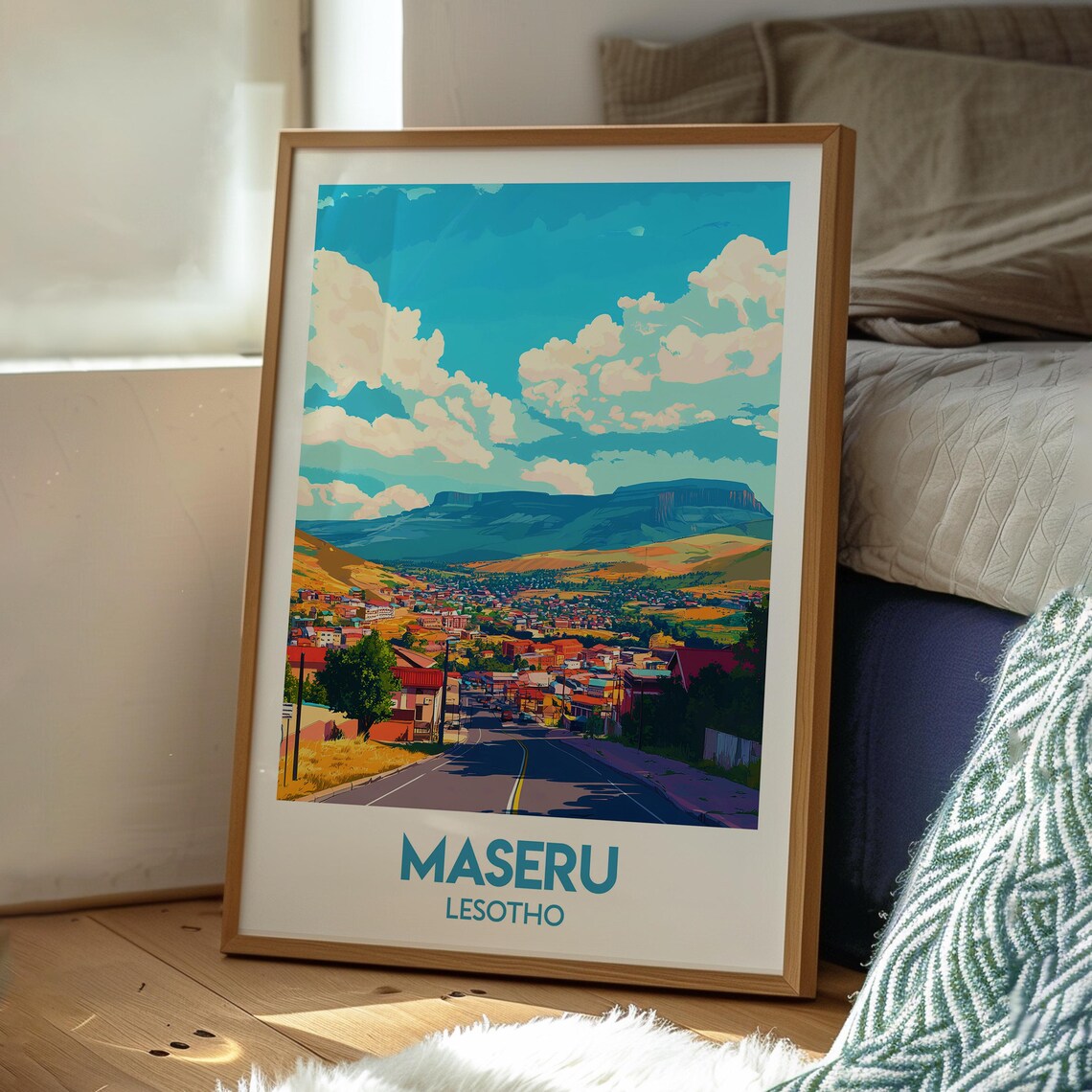 Maseru Lesotho Mountain City Skyline Illustrated Retro Travel Poster - Image 3