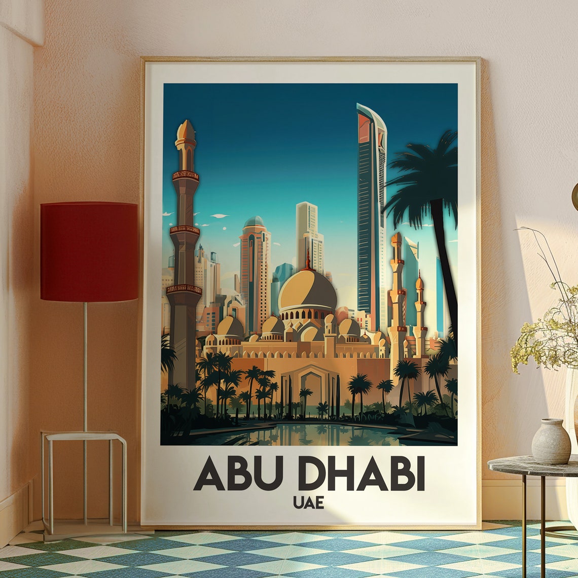 Abu Dhabi UAE Grand Mosque Domes Minarets Skyline Travel Poster - Image 2