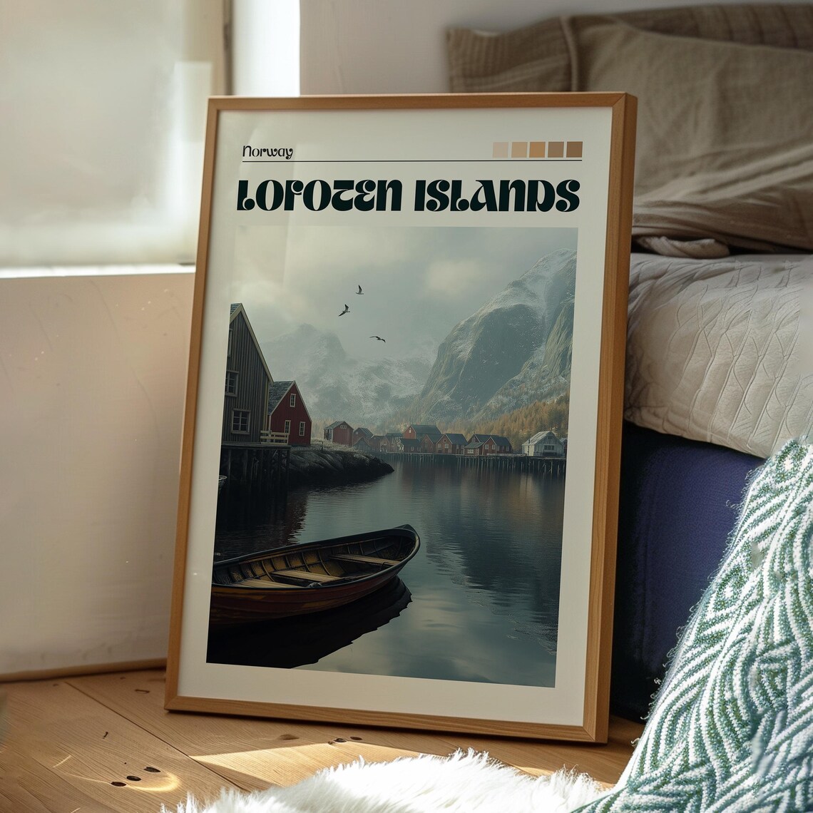 Lofoten Islands Norway Fishing Village Snowy Peaks Boat Travel Poster - Image 3