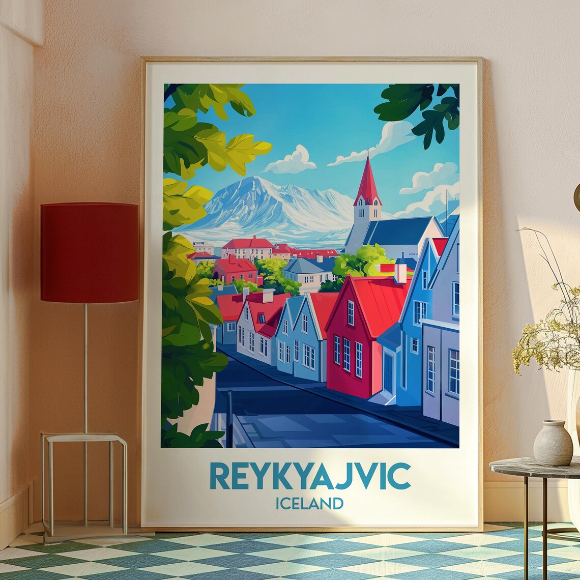 Reykjavik Iceland Colorful Street Old Town Church Spire Poster - Image 2