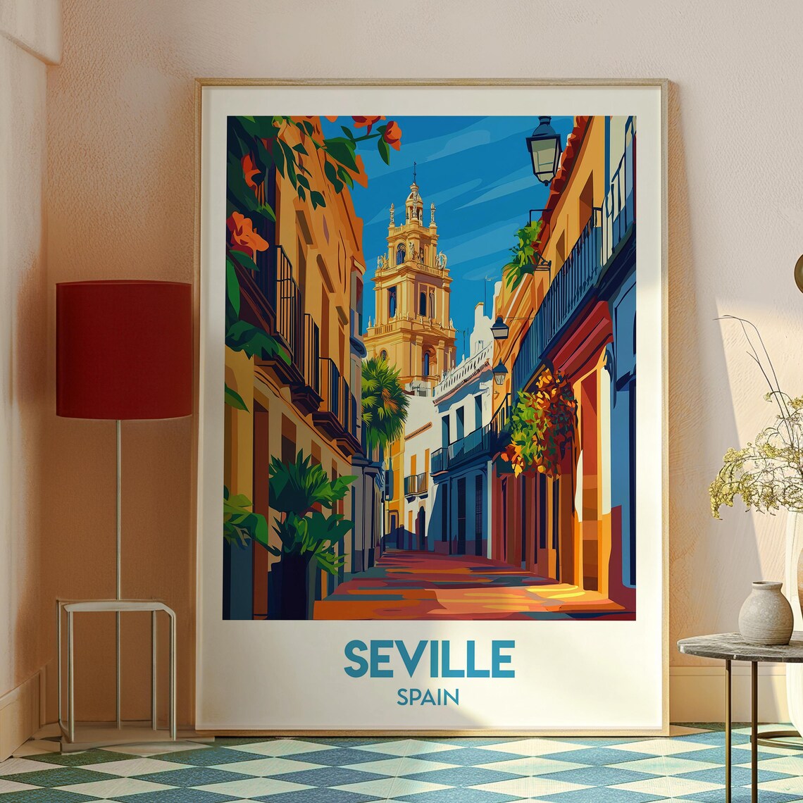 Seville Spain Old Town Street Giralda Tower Andalusia Travel Poster - Image 2