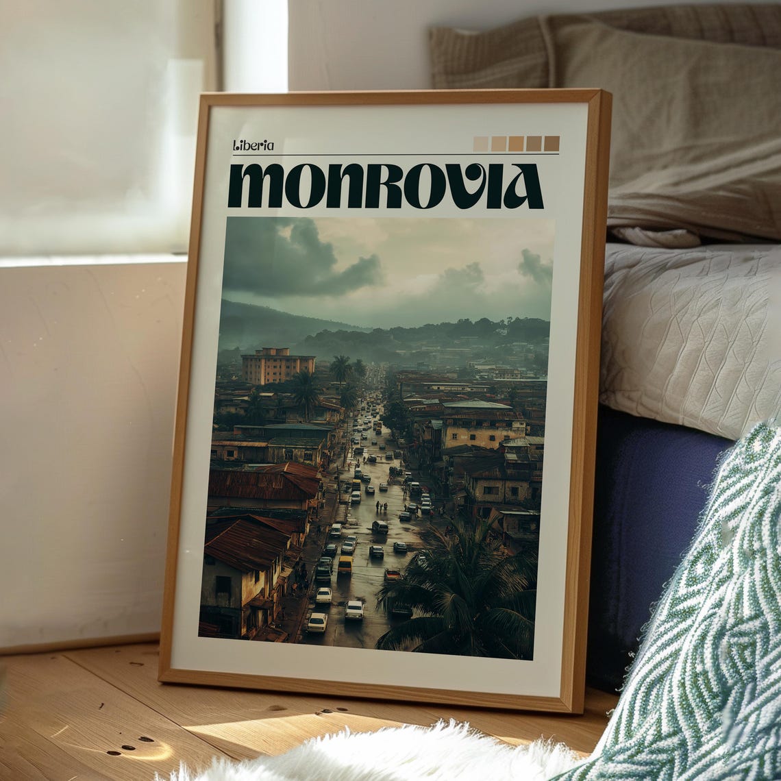 Monrovia Liberia Bustling City Street Rainy Season View Poster - Image 3