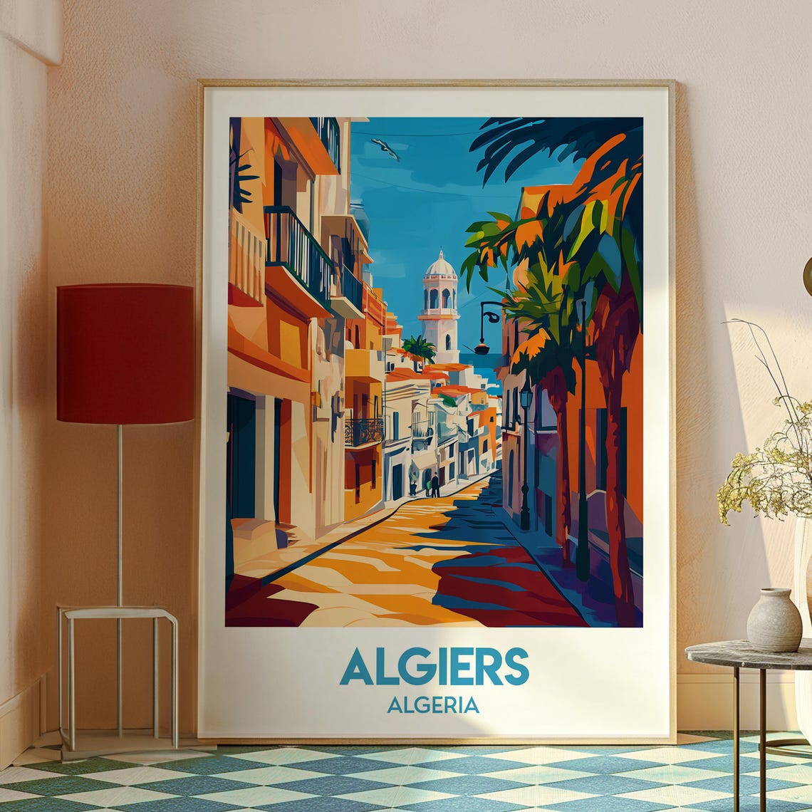 Algiers Algeria Sunlit Old Street Sea View Mediterranean Poster - Image 2