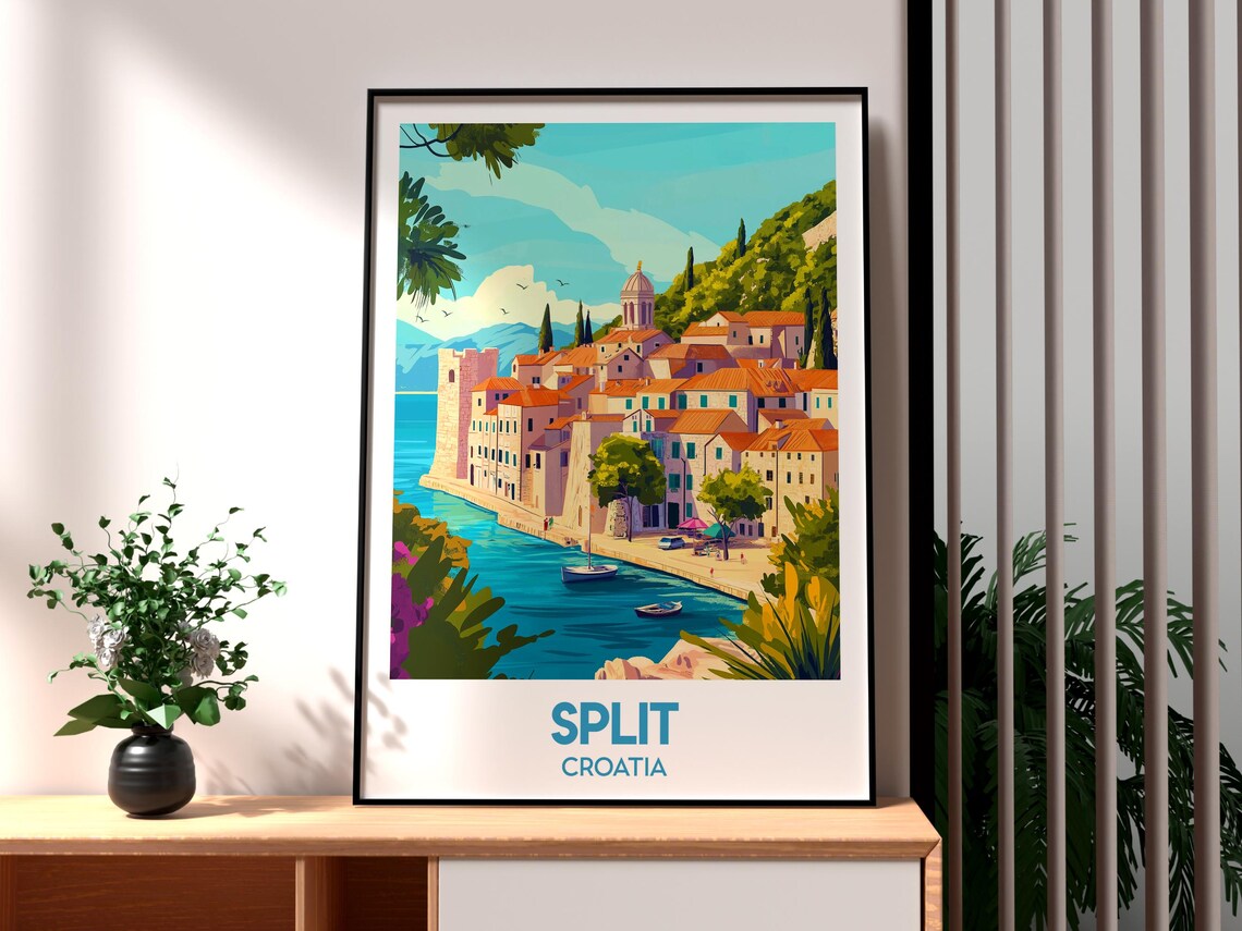 Split Croatia Old Town Harbor Adriatic Coastline Travel Poster - Image 3