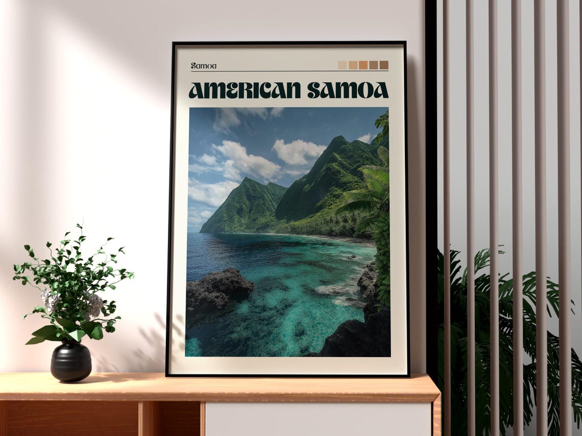 American Samoa Lush Tropical Coast Peaks Island Travel Poster