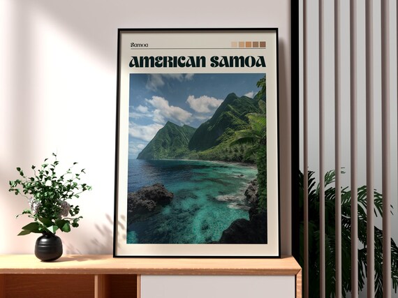 American Samoa Lush Tropical Coast Peaks Island Travel Poster