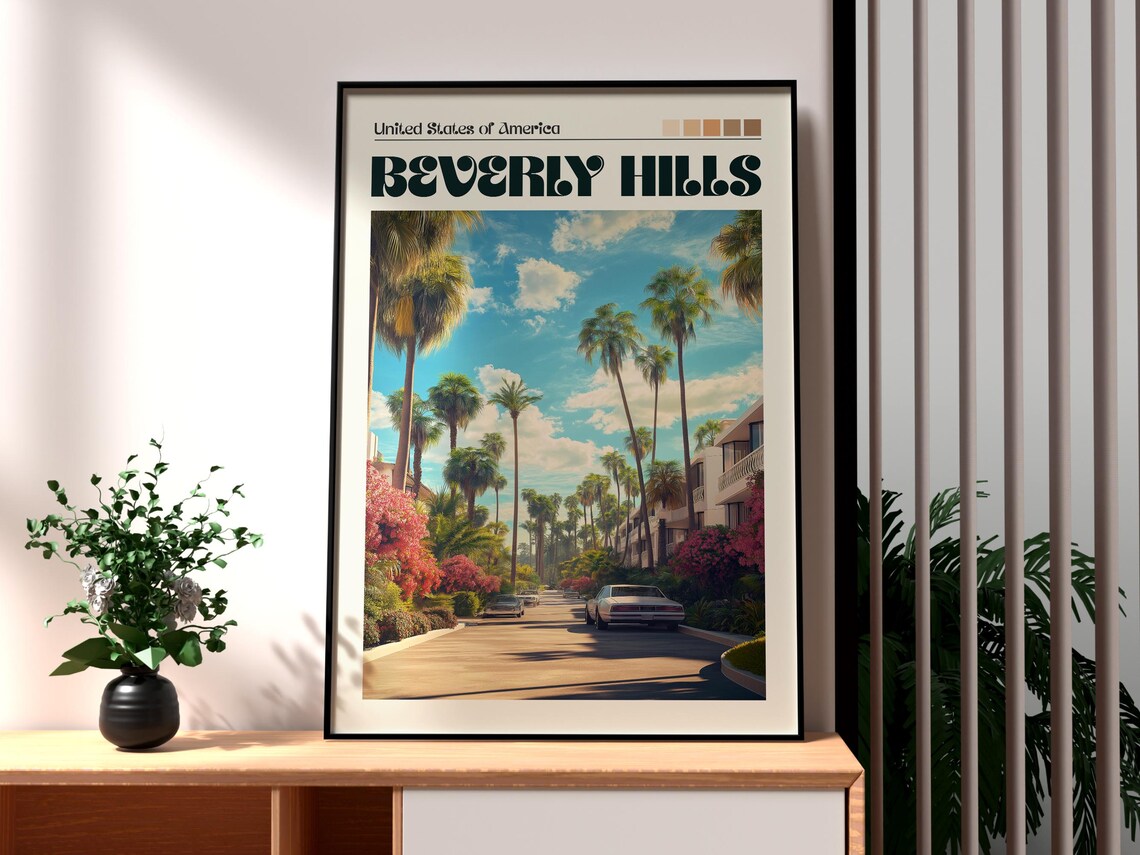 Beverly Hills California Palm Tree Street View Travel Poster