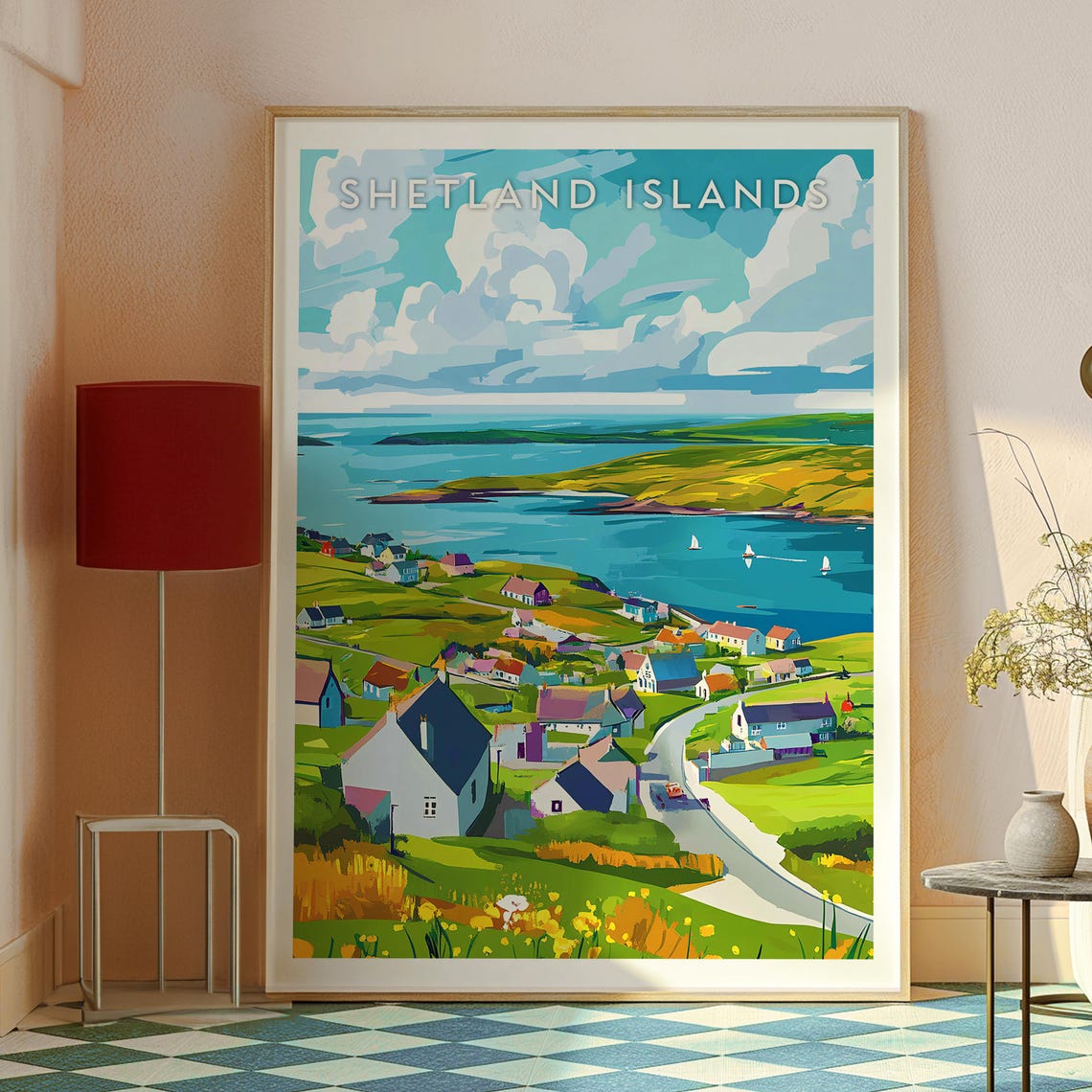 Shetland Islands Scotland Coastal Village Green Hills Poster - Image 2