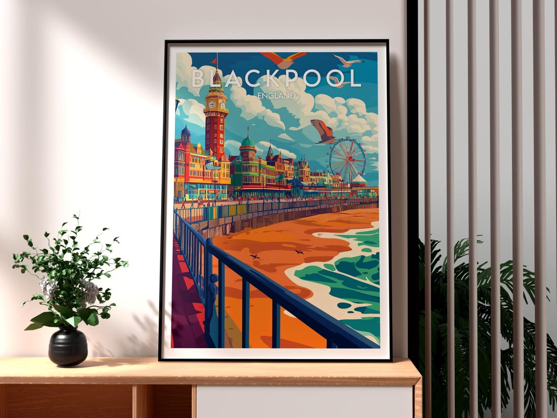 Blackpool England Seaside Promenade Vintage Style Travel Poster