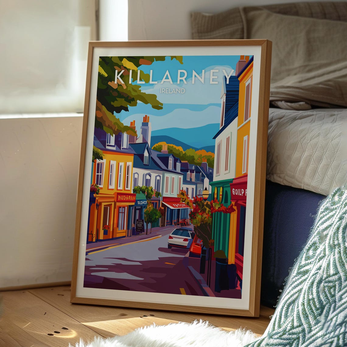 Killarney Ireland Vibrant Main Street Mountain Backdrop Town Poster - Image 3