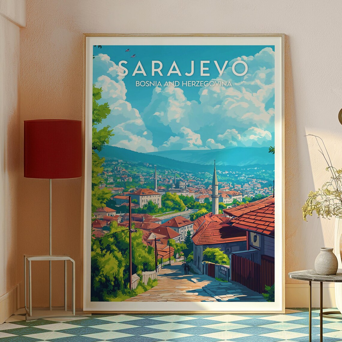 Sarajevo Bosnia and Herzegovina Old Town Retro Travel Poster - Image 2