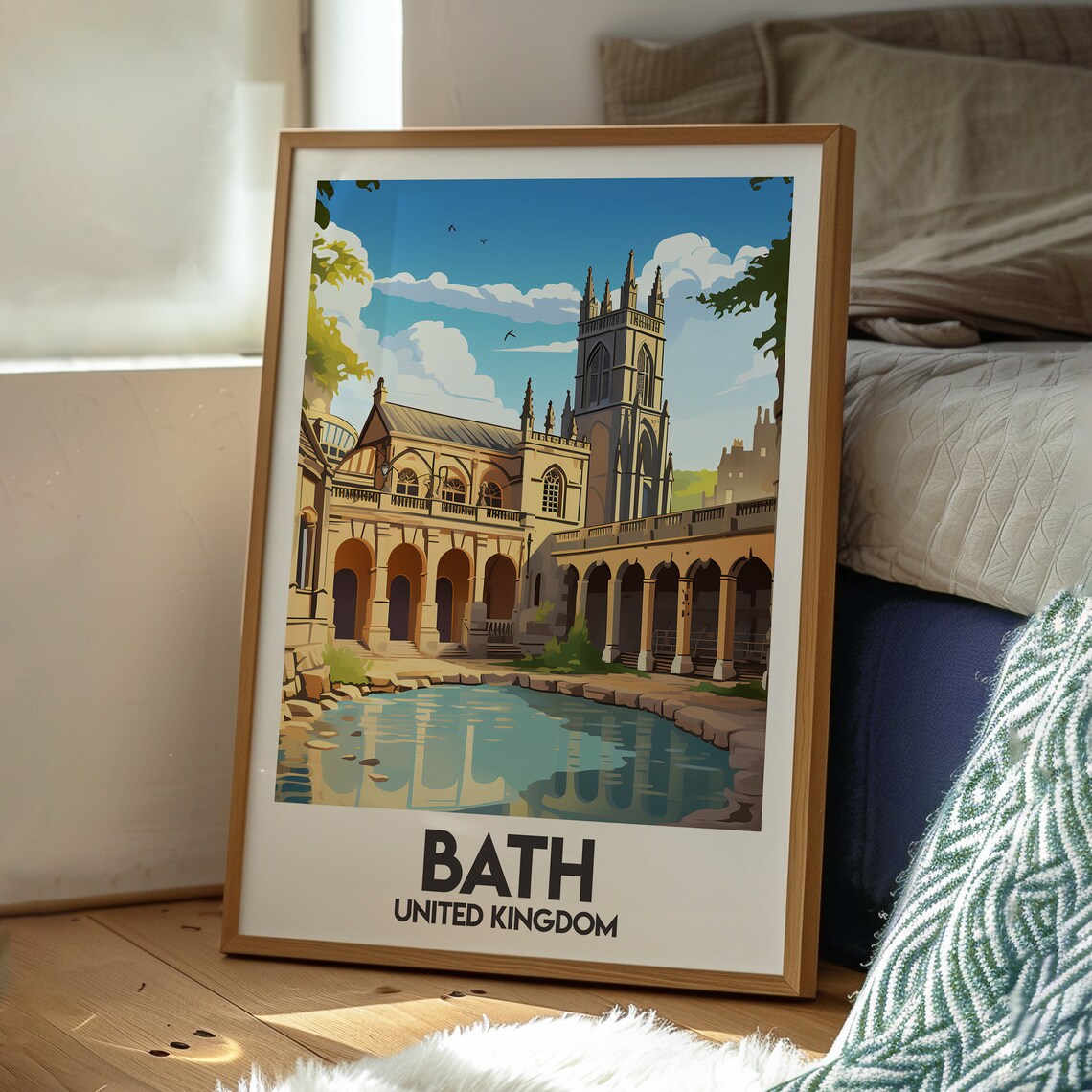 Bath United Kingdom Roman Baths And Abbey Vintage Travel Poster - Image 3